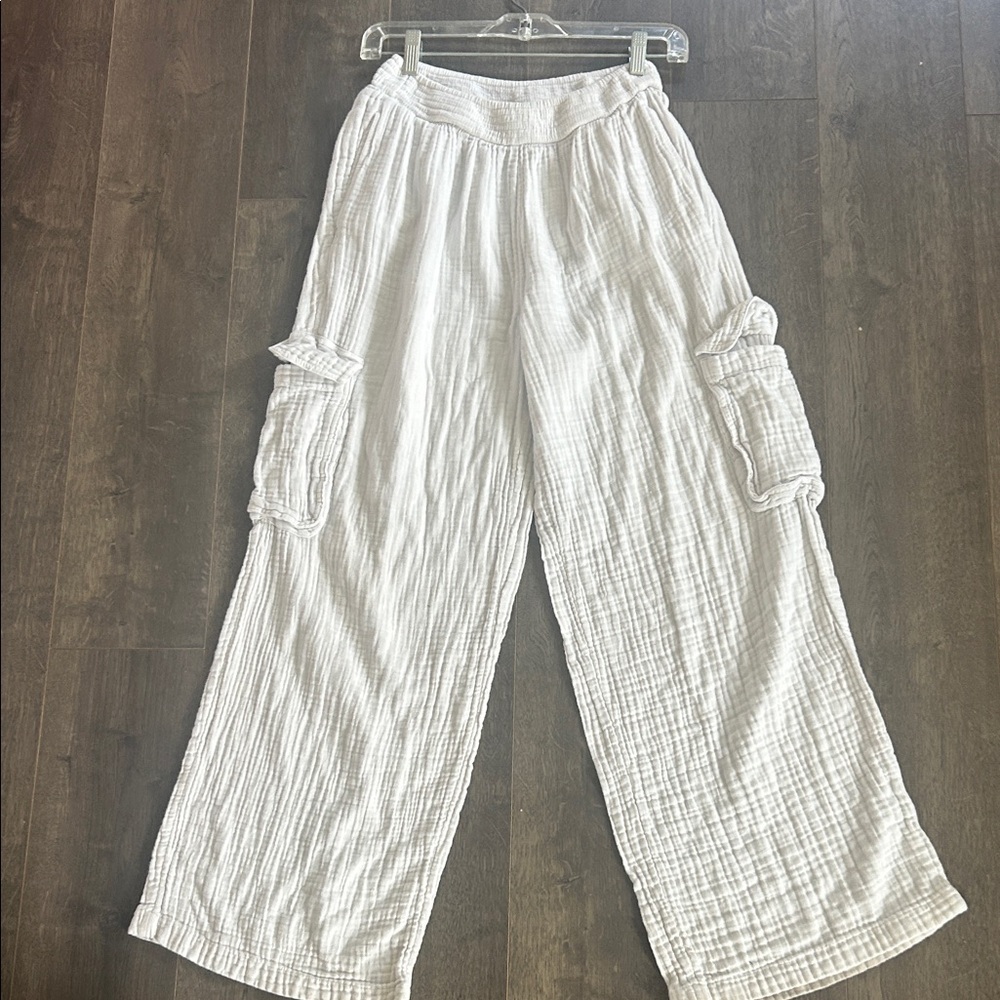 Aerie White Wide Leg Linen Pants